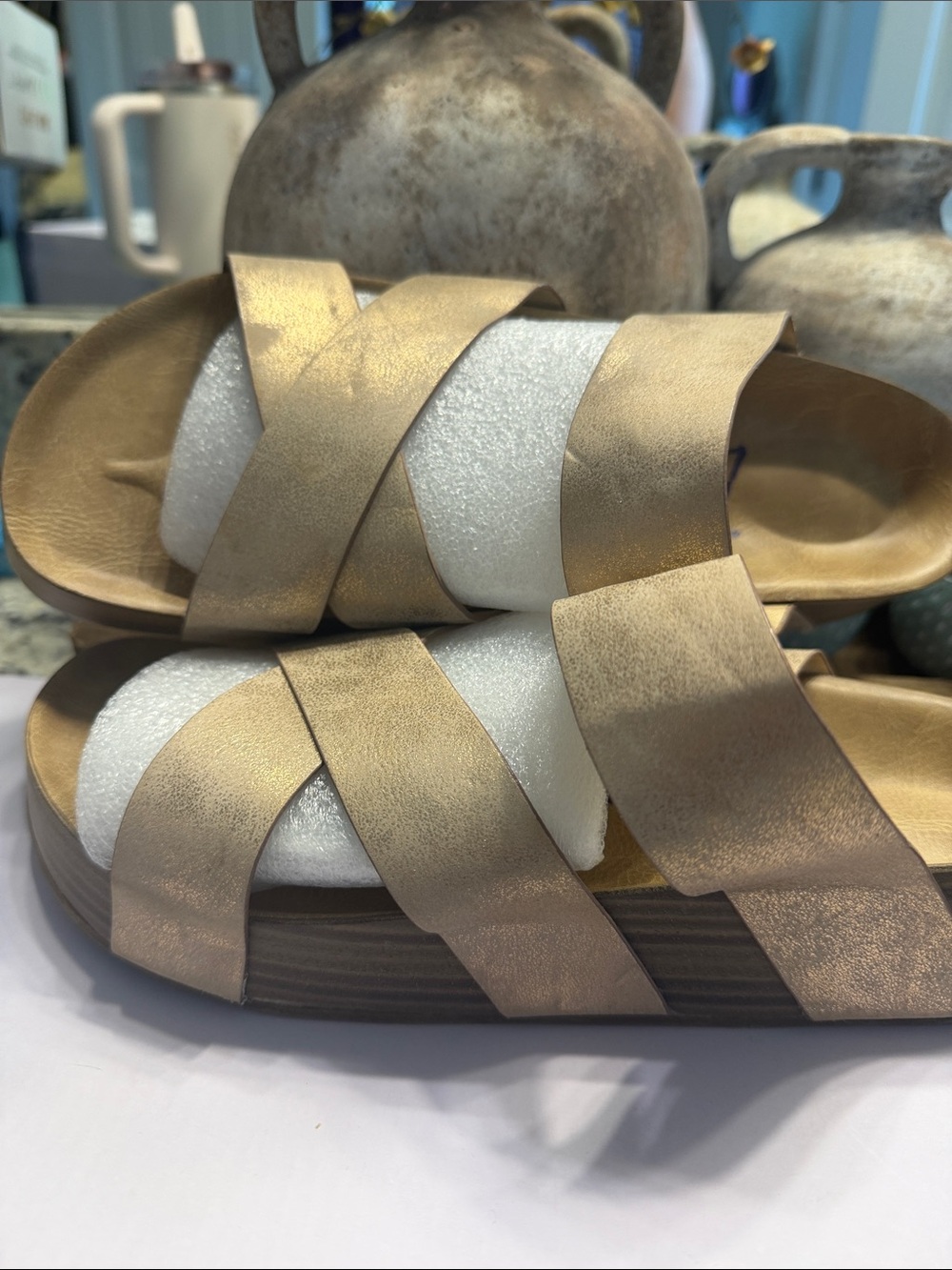 Metallic Gold Women's Slide Sandals
